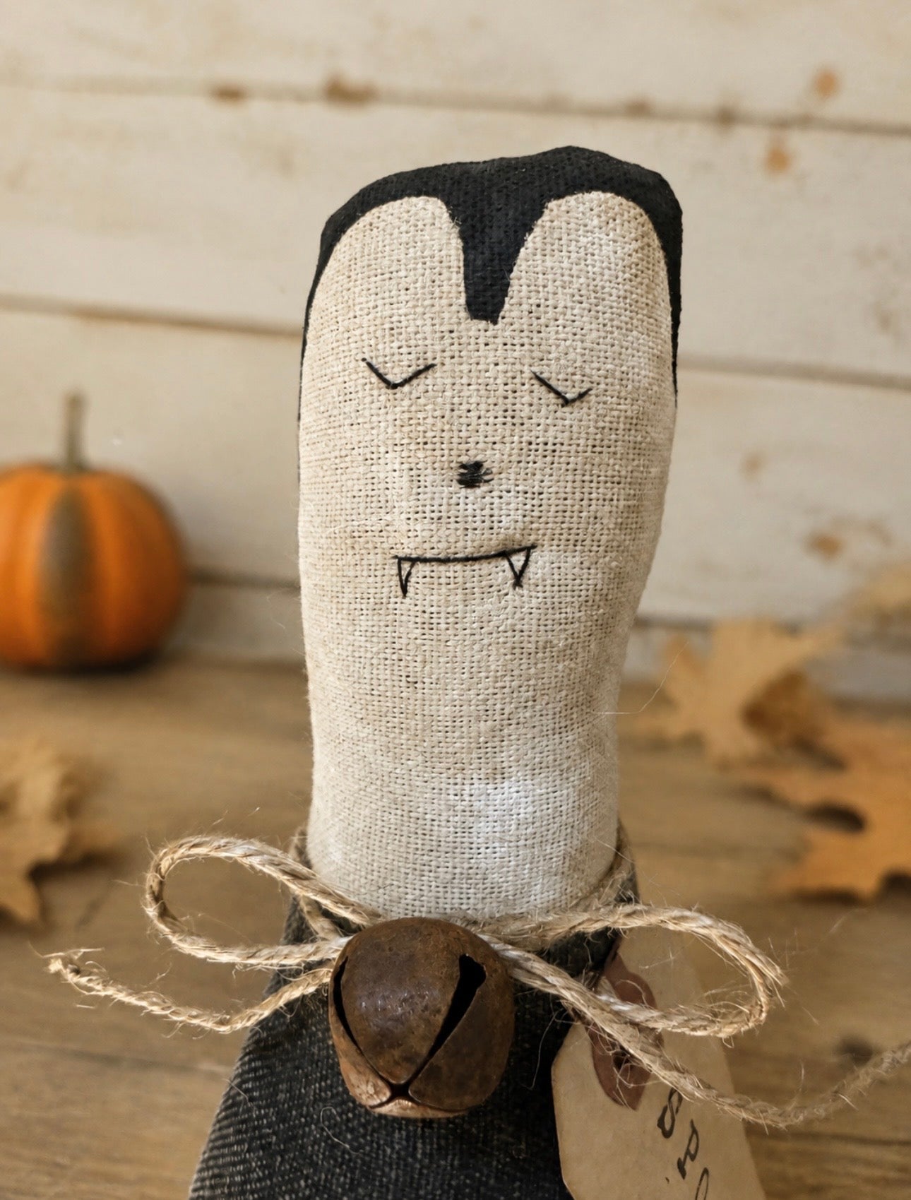 Primitive Dracula Doll, Handmade Vampire Shelf Sitter, Rustic Halloween Folk Art Decor