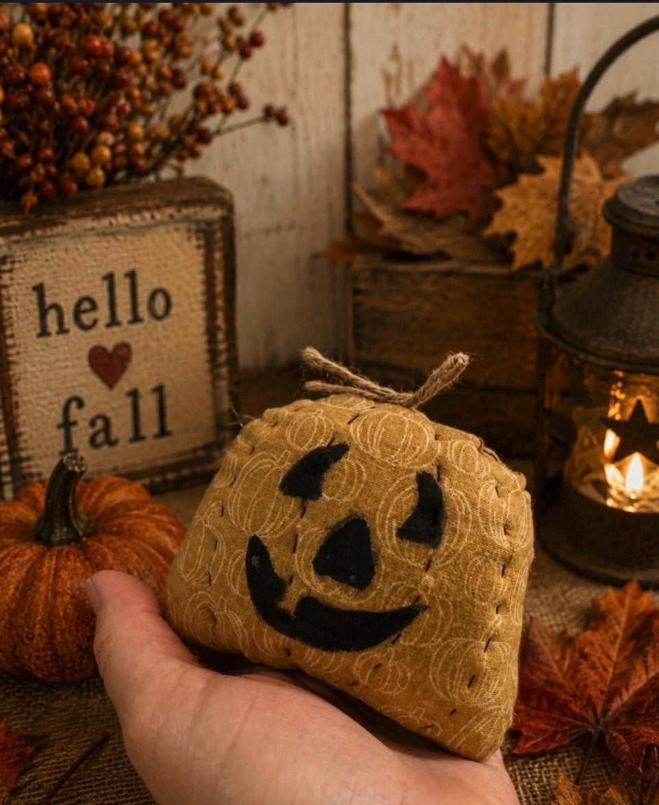 Primitive Jack O Lantern Pumpkin | Handmade Halloween Shelf Sitter