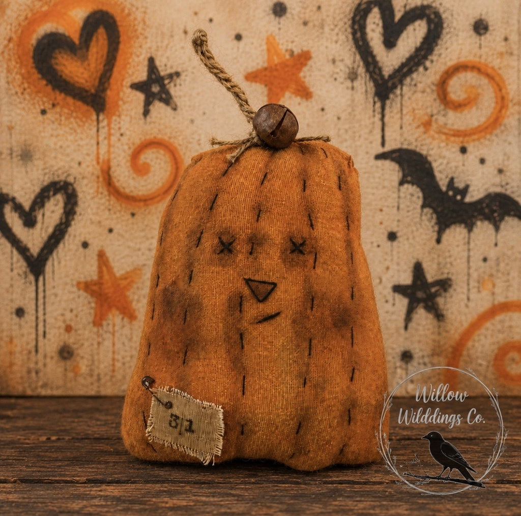 Primitive Pumpkin Doll | Handmade Fall Bowl Filler | Rustic Halloween Decor | Farmhouse Autumn Shelf Sitter