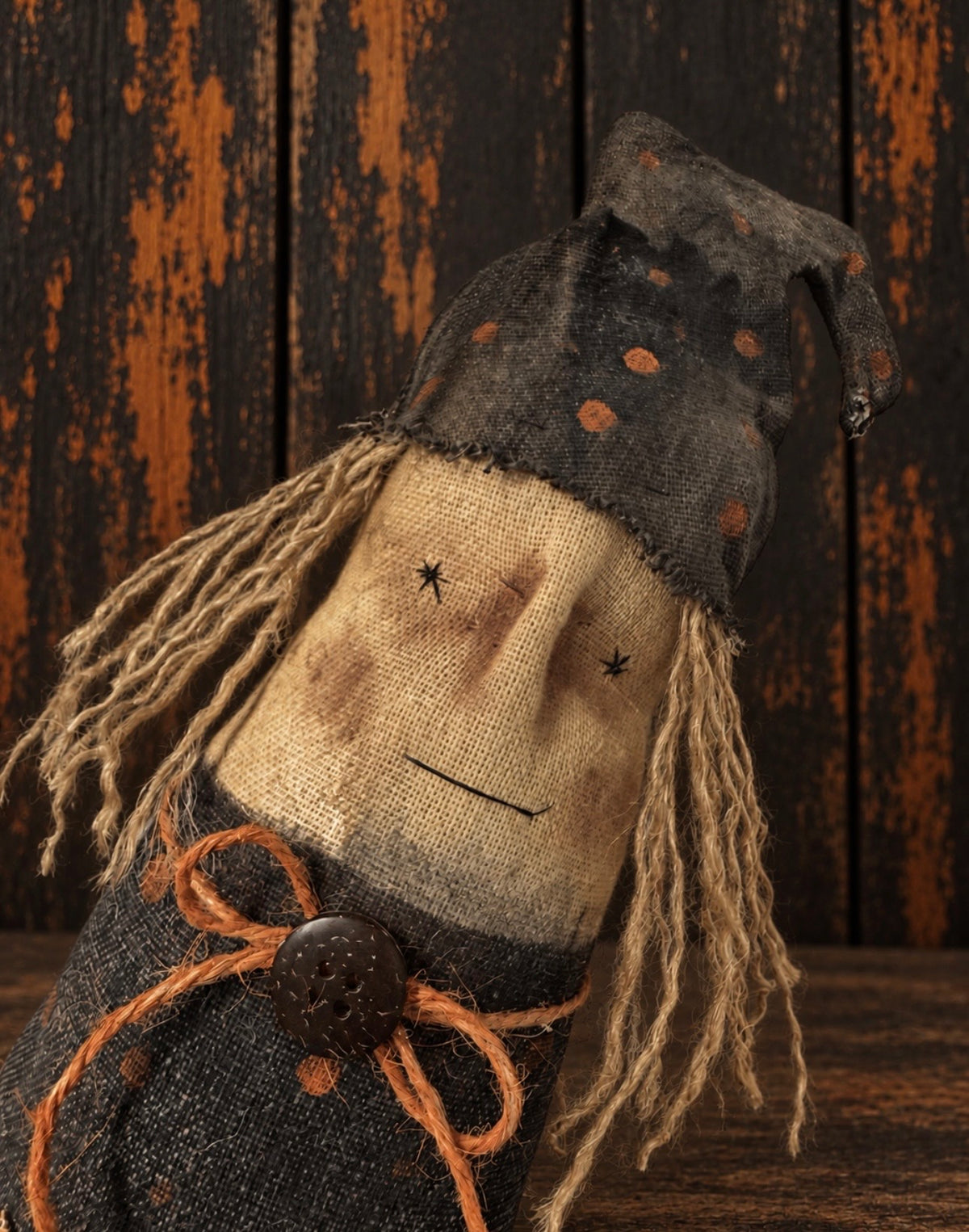 Primitive Halloween Witch Doll – Handmade Rustic Folk Art Decor