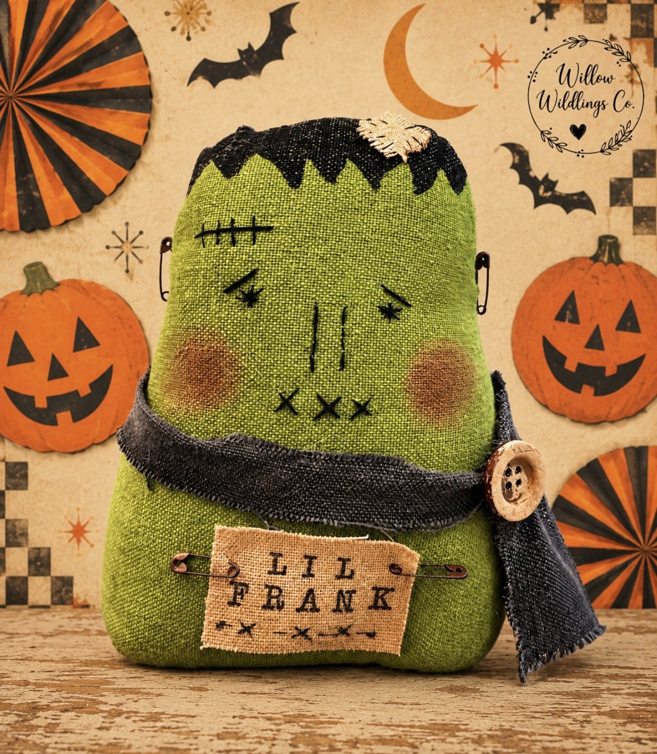 Primitive Frankenstein | primitive Halloween Decor | Handmade fall Shelf Sitter