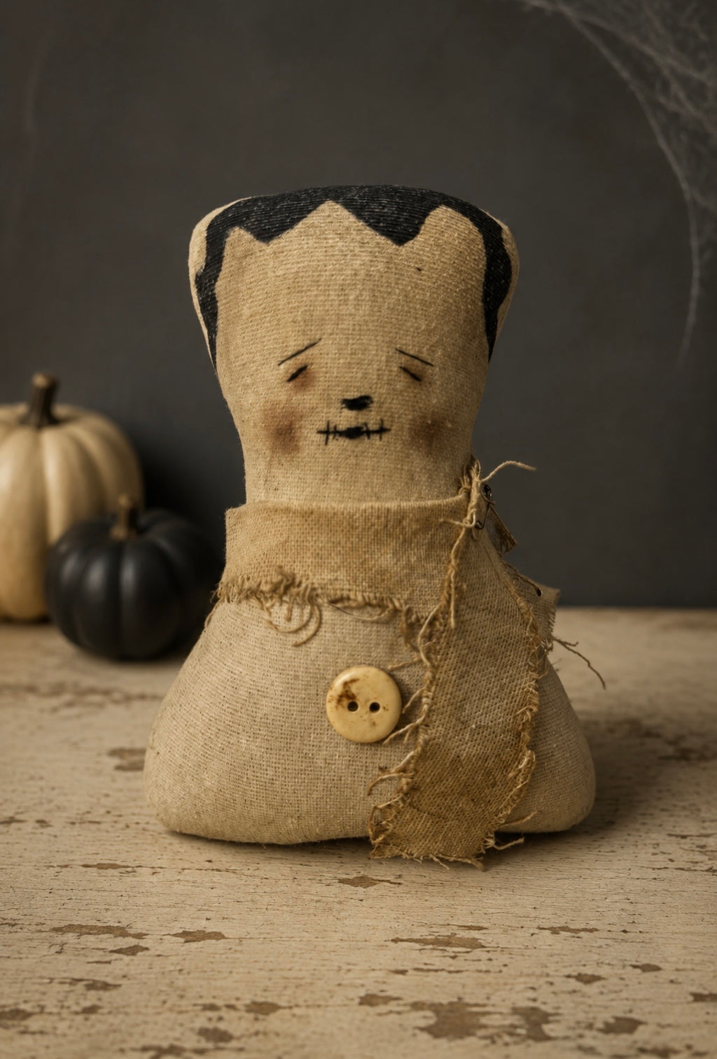 Primitive Bride of Frankenstein Doll | Handmade Halloween Shelf Sitter