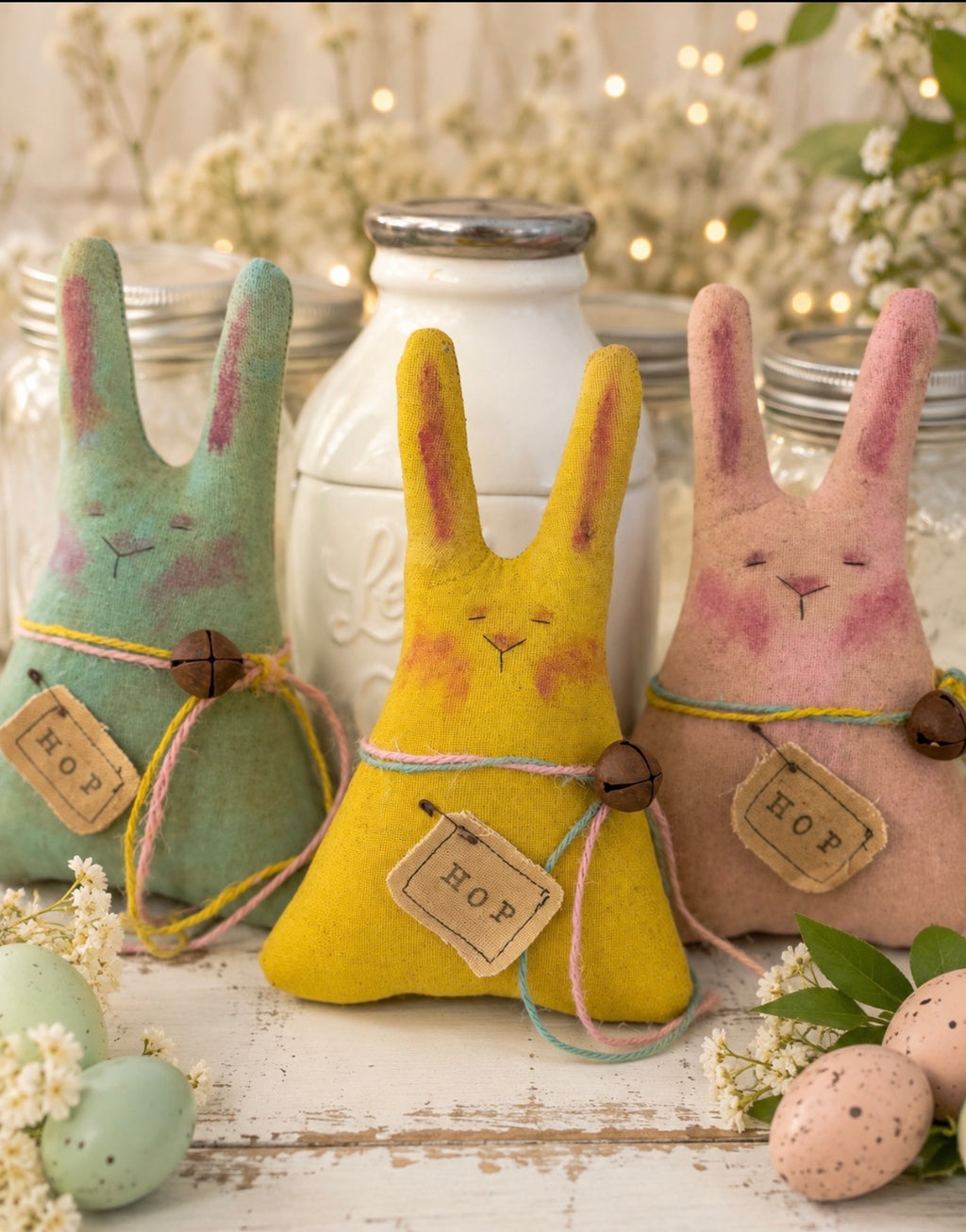 Pink Primitive Easter Bunny - Handmade Spring Folk Art Decor