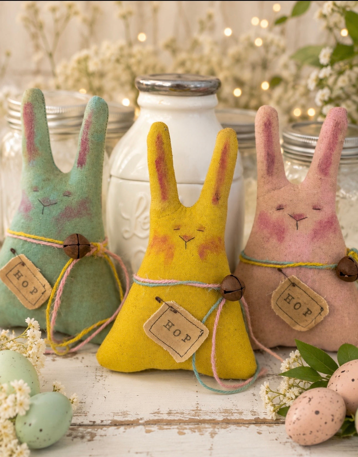 Pink Primitive Easter Bunny - Handmade Spring Folk Art Decor