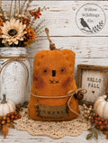 Primitive Pumpkin Doll Fall Decor, Handmade Rustic Pumpkin Shelf Sitter, Farmhouse Halloween Decoration