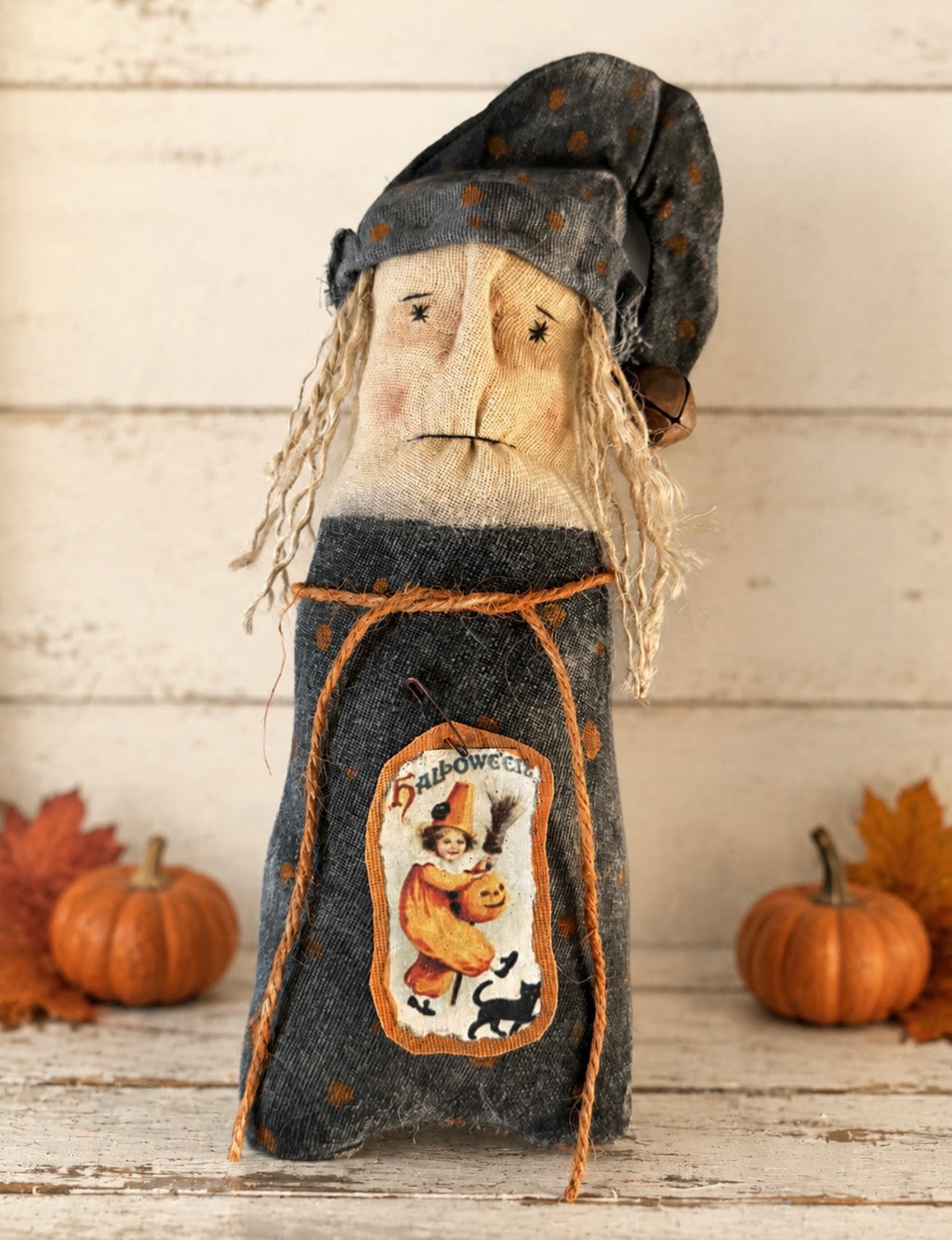 Primitive Halloween Witch Doll, Handmade Rustic Witch Decor