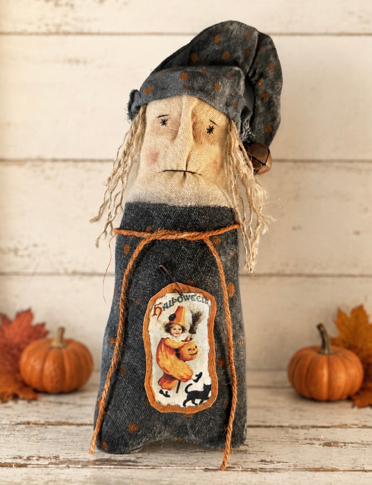 Primitive Halloween Witch Doll, Handmade Rustic Witch Decor