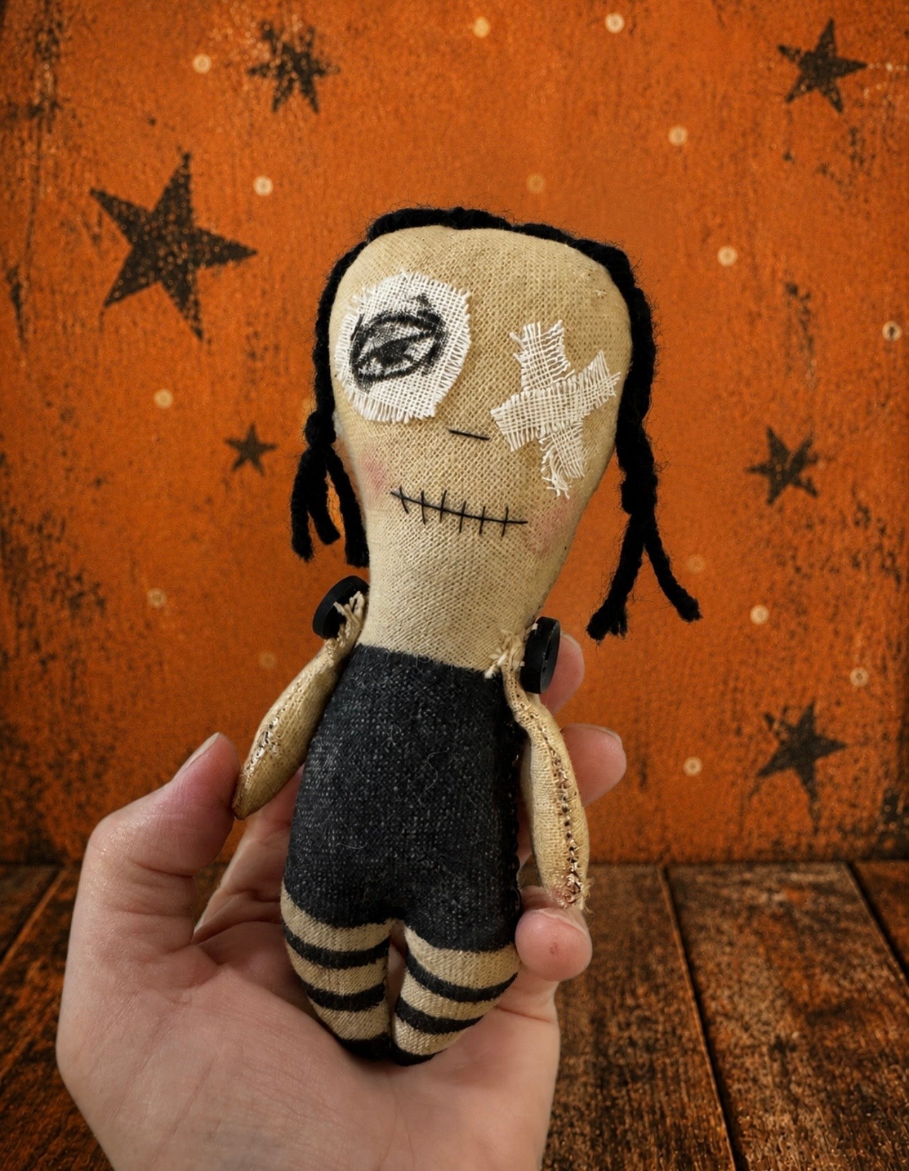 Primitive Halloween Art Doll, Creepy Cute Goth Doll, Handmade Folk Art Decor