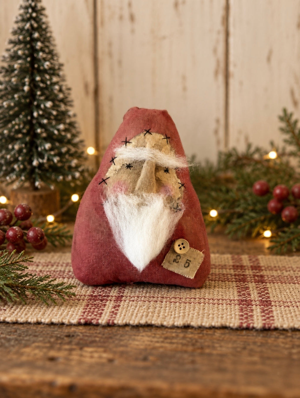 Primitive Santa Doll – Handmade Rustic Christmas Folk Art Shelf Sitter