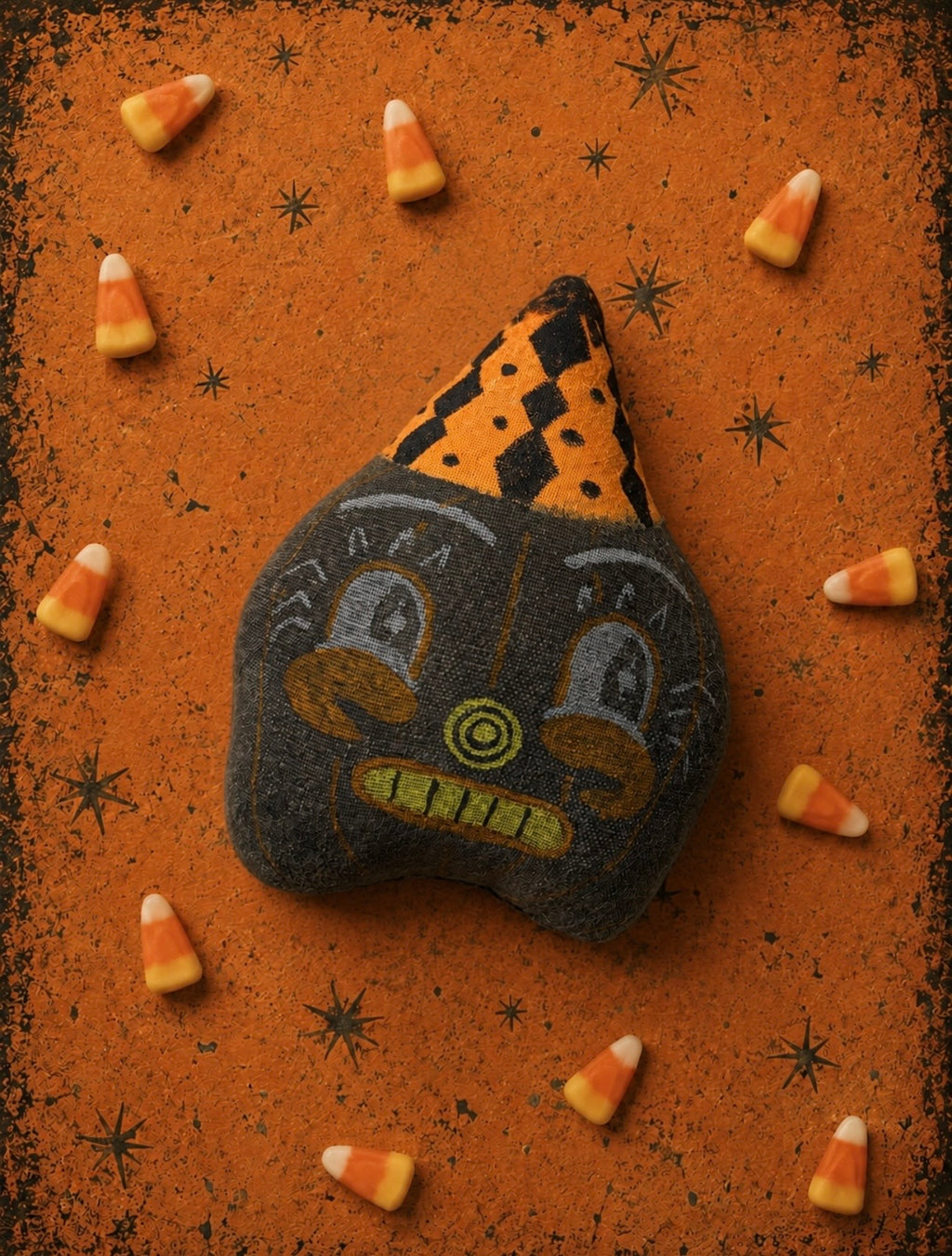 Primitive Halloween Pumpkin Shelf Sitter – Handmade Folk Art Decor