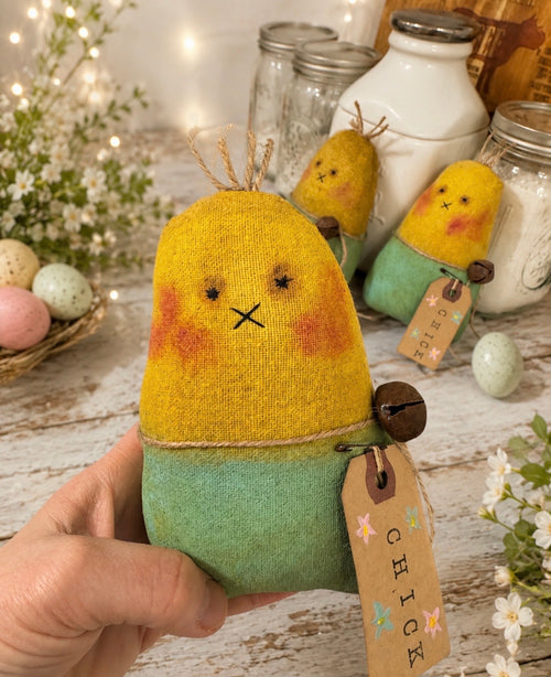 Handmade Primitive Easter Chick | Spring Folk Art Shelf Sitter