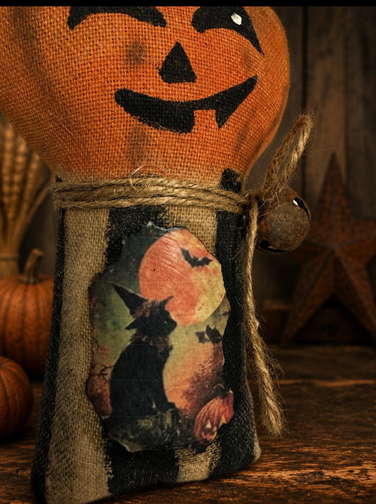 Retro Pumpkin Shelf Sitter | Primitive Halloween Decor | Vintage Style Jack O Lantern