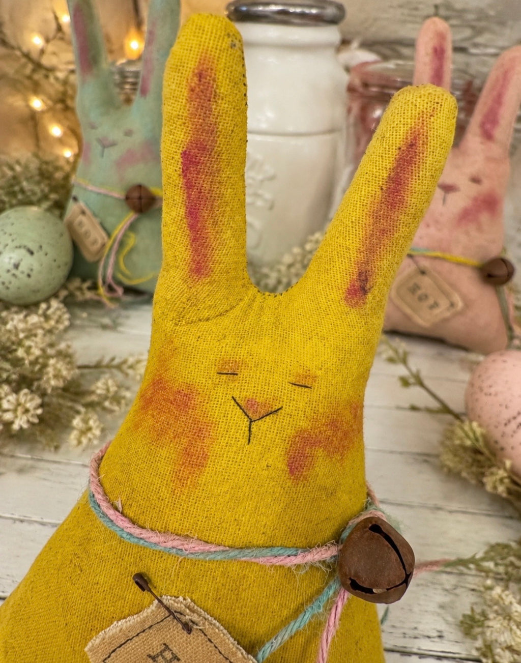 Yellow Primitive Easter Bunny-| Handmade Spring Folk Art Decor