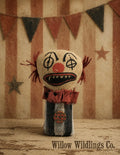 Primitive Creepy Clown Doll, Handmade Rustic Circus Decor