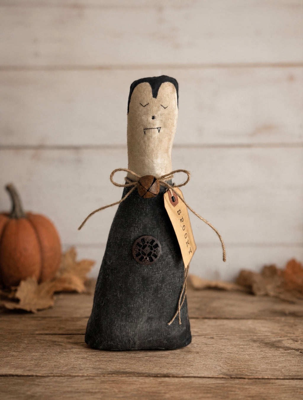 Primitive Dracula Doll, Handmade Vampire Shelf Sitter, Rustic Halloween Folk Art Decor