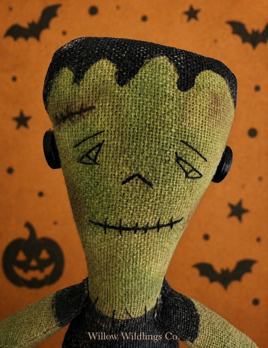 Primitive Frankenstein Doll, Handmade Halloween Decor, Rustic Monster Shelf Sitter