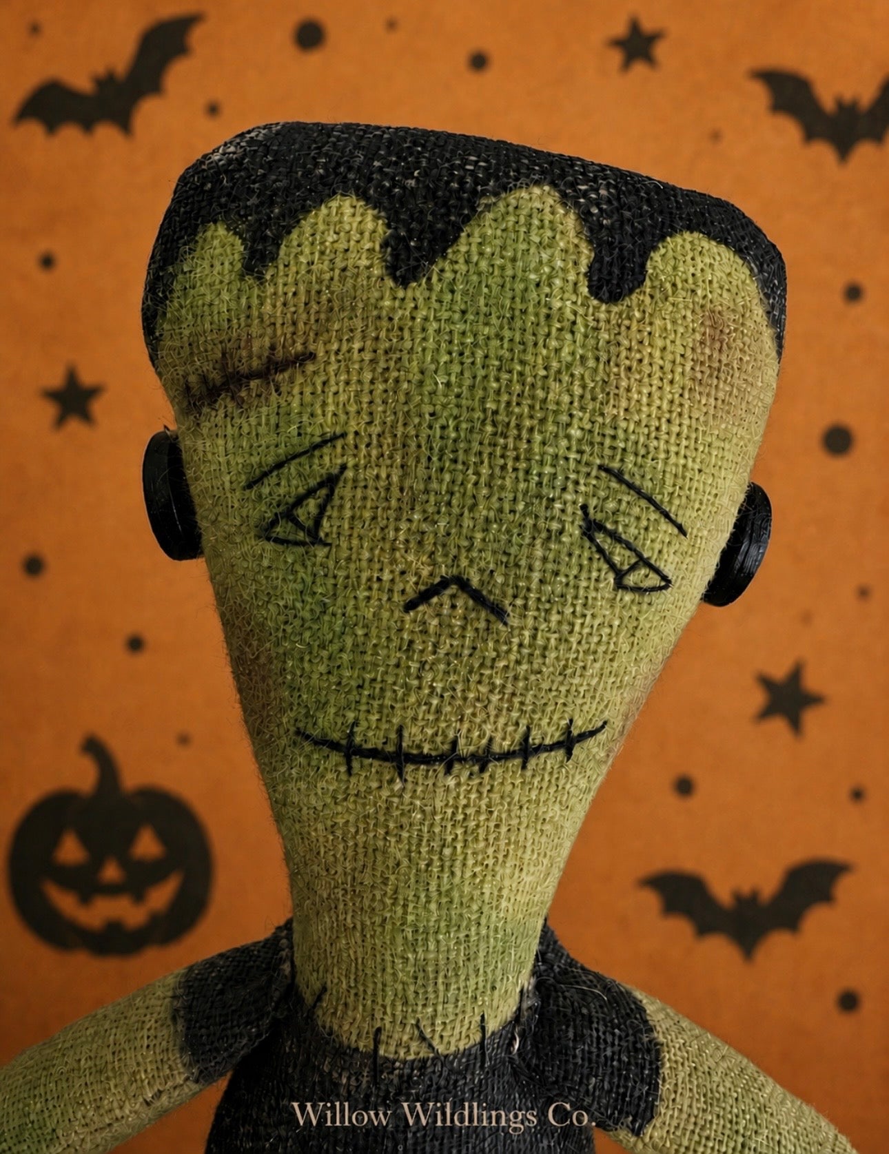 Primitive Frankenstein Doll, Handmade Halloween Decor, Rustic Monster Shelf Sitter