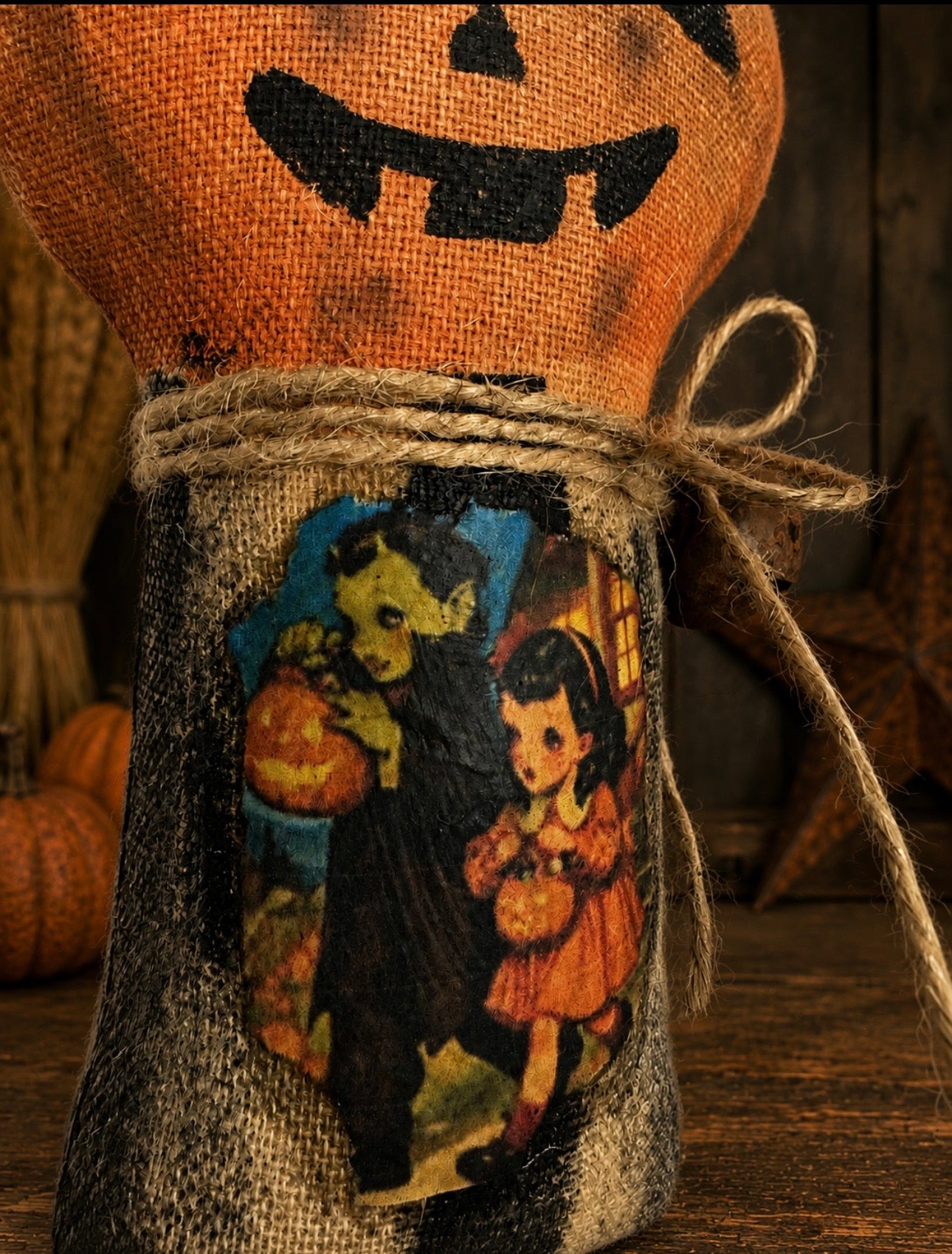 Retro Pumpkin Shelf Sitter | Primitive Halloween Decor | Vintage Style Jack O Lantern