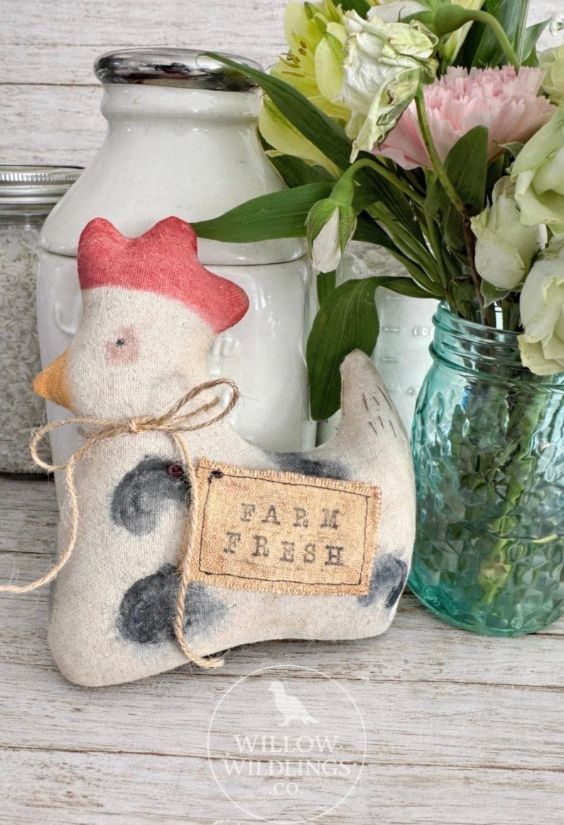 Primitive Farmhouse Hen, Handmade Rustic Chicken, Farm Fresh Decor,
