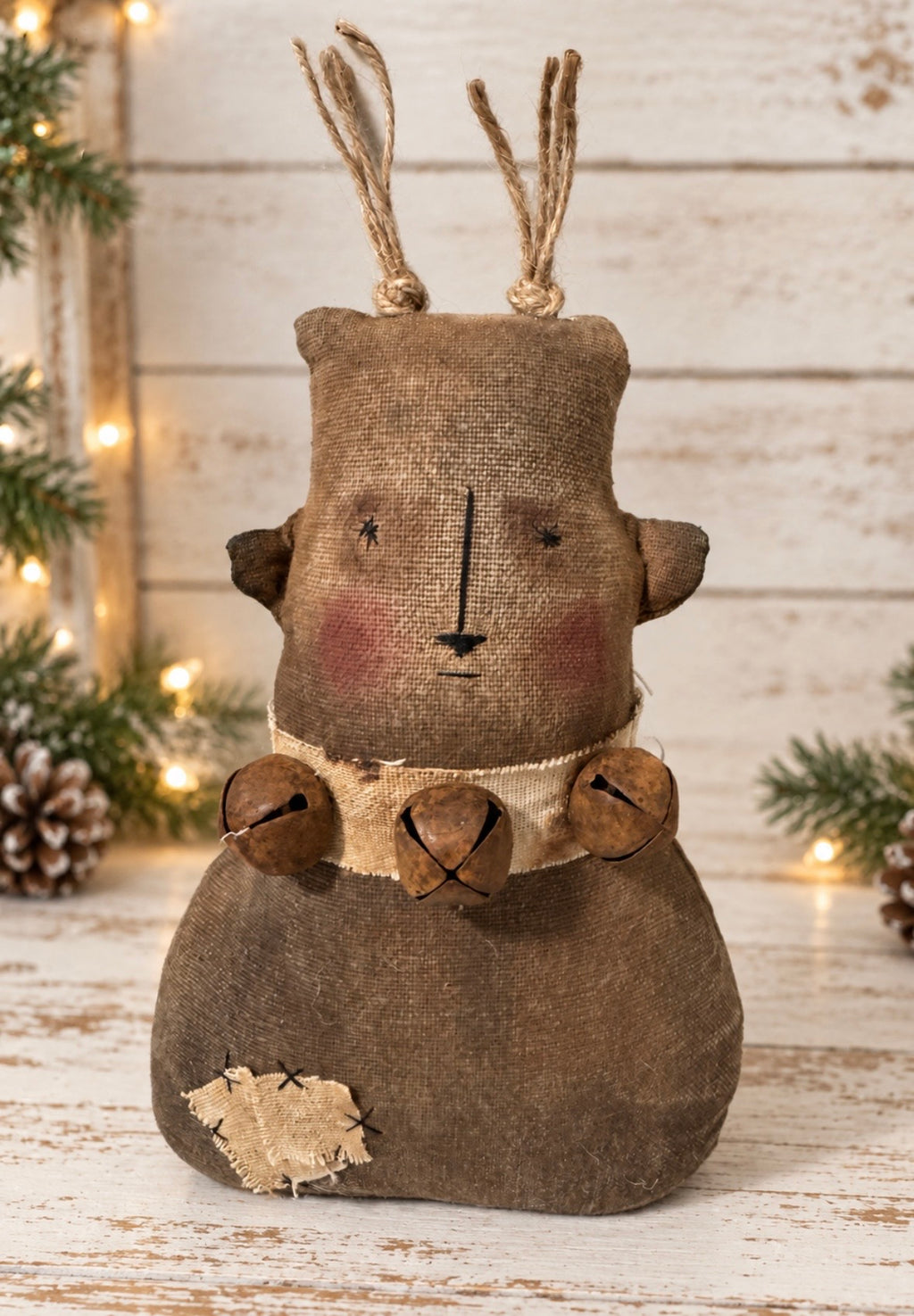 Primitive Christmas Reindeer Shelf Sitter – Handmade Rustic Holiday Decor