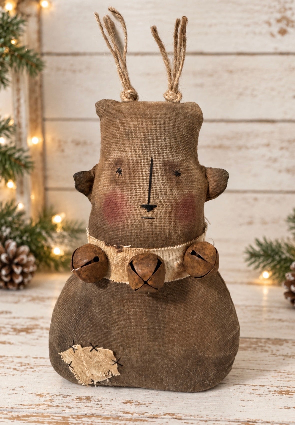 Primitive Christmas Reindeer Shelf Sitter – Handmade Rustic Holiday Decor