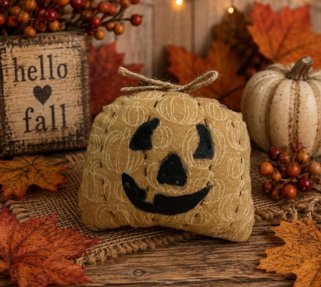 Primitive Jack O Lantern Pumpkin | Handmade Halloween Shelf Sitter