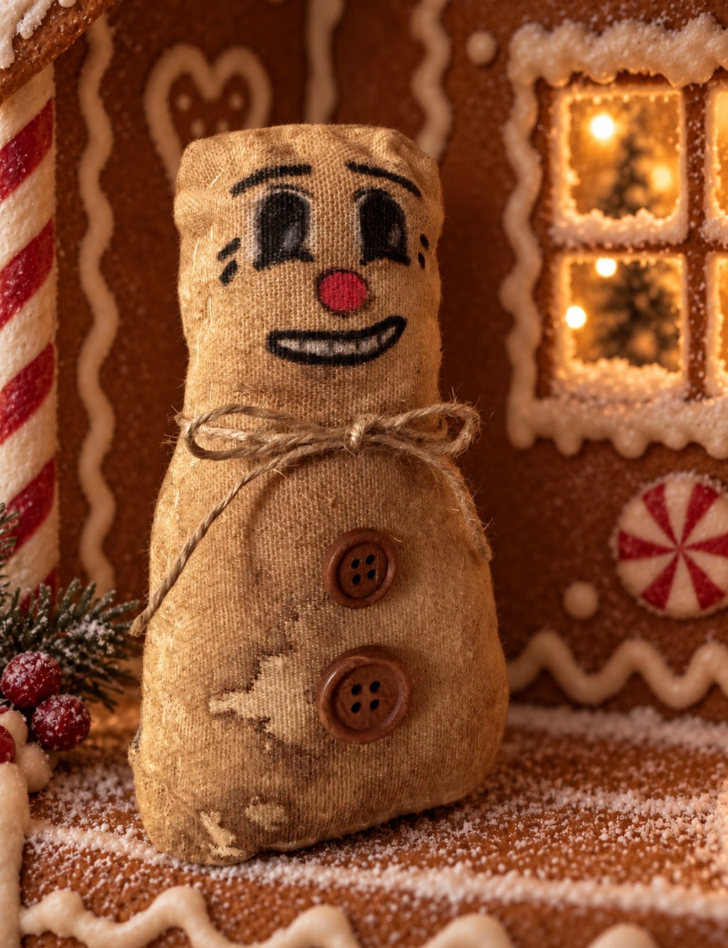 Primitive Gingerbread Man Doll - Christmas Shelf Sitter
