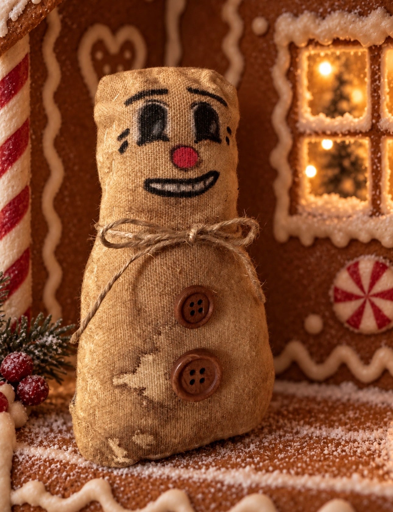Primitive Gingerbread Man Doll - Christmas Shelf Sitter