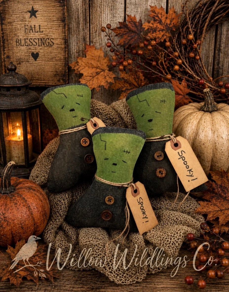 Small Primitive Frankenstein – Handmade Halloween Folk Art Decor
